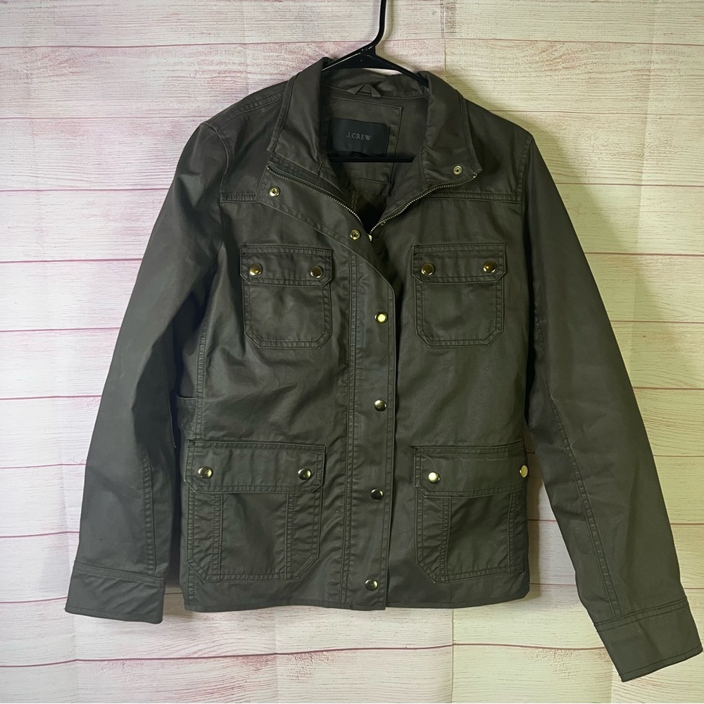 J.Crew Fill Zipper Snap 100% Cotton Downtown Field Jacket Size Medium